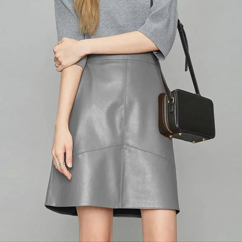 Temperamen Simplicity Office Lady Autumn Winter Women Solid Zipper Korean Fashion High Waist Short Slim A-line PU Leather Skirt