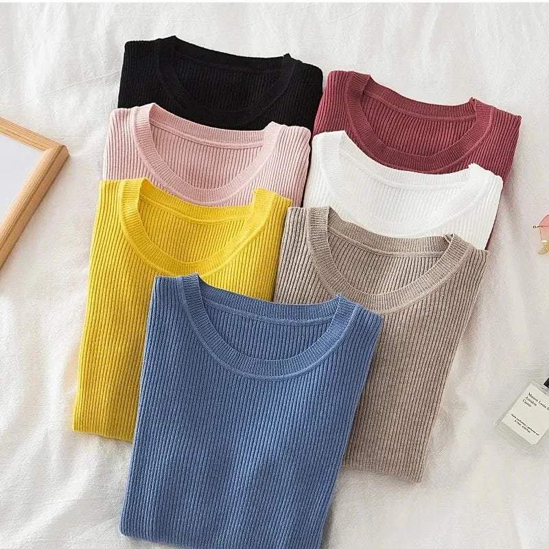Zjaiss Autumn Long Sleeve Pullover 2025 Women Sweater Basic Tops Fashion O Neck Elastic Female Winter Solid Knitted Jumper