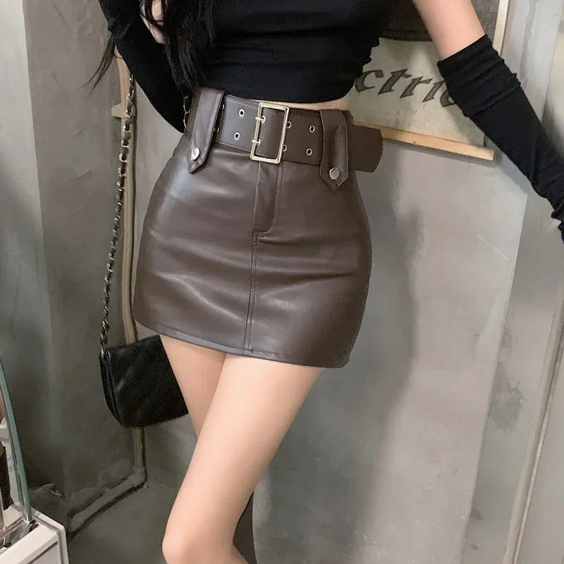 Girl Small Skirts Women's High Waist Skirt Pu Leather Skirts A-line Skirt Short Skirt Ropa Mujer Mini Skirts Clothes for Women