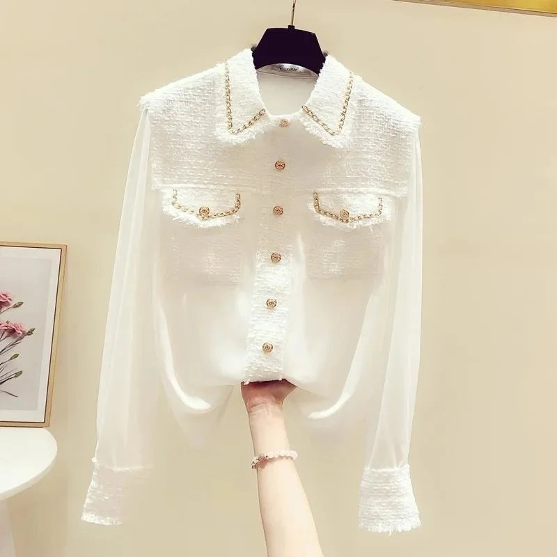 Women Spring Autumn Style Blouses Shirts Lady Casual Long Sleeve Turn-down Collar Printed Blusas Tops
